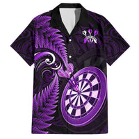 Personalised New Zealand Darts Family Matching Short Sleeve Bodycon Dress and Hawaiian Shirt Happiness Is A Tight Threesome Maori Purple - Wonder Print Shop
