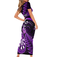 Personalised New Zealand Darts Family Matching Short Sleeve Bodycon Dress and Hawaiian Shirt Happiness Is A Tight Threesome Maori Purple - Wonder Print Shop