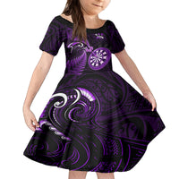 Personalised New Zealand Darts Family Matching Summer Maxi Dress and Hawaiian Shirt Happiness Is A Tight Threesome Maori Purple - Wonder Print Shop