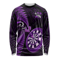 Personalised New Zealand Darts Long Sleeve Shirt Happiness Is A Tight Threesome Maori Purple - Wonder Print Shop
