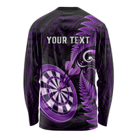 Personalised New Zealand Darts Long Sleeve Shirt Happiness Is A Tight Threesome Maori Purple - Wonder Print Shop