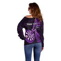 Personalised New Zealand Darts Off Shoulder Sweater Happiness Is A Tight Threesome Maori Purple - Wonder Print Shop