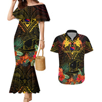 Papua New Guinea Central Province Couples Matching Mermaid Dress and Hawaiian Shirt Papua Niugini Coat Of Arms With Flag Style - Wonder Print Shop