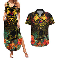 Papua New Guinea Central Province Couples Matching Summer Maxi Dress and Hawaiian Shirt Papua Niugini Coat Of Arms With Flag Style - Wonder Print Shop
