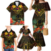 Papua New Guinea Central Province Family Matching Mermaid Dress and Hawaiian Shirt Papua Niugini Coat Of Arms With Flag Style - Wonder Print Shop