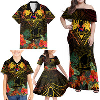 Papua New Guinea Central Province Family Matching Off Shoulder Maxi Dress and Hawaiian Shirt Papua Niugini Coat Of Arms With Flag Style - Wonder Print Shop