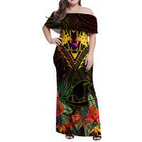 Papua New Guinea Central Province Family Matching Off Shoulder Maxi Dress and Hawaiian Shirt Papua Niugini Coat Of Arms With Flag Style - Wonder Print Shop