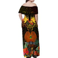 Papua New Guinea Central Province Family Matching Off Shoulder Maxi Dress and Hawaiian Shirt Papua Niugini Coat Of Arms With Flag Style - Wonder Print Shop