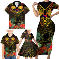 Papua New Guinea Central Province Family Matching Short Sleeve Bodycon Dress and Hawaiian Shirt Papua Niugini Coat Of Arms With Flag Style - Wonder Print Shop