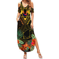 Papua New Guinea Central Province Family Matching Summer Maxi Dress and Hawaiian Shirt Papua Niugini Coat Of Arms With Flag Style - Wonder Print Shop