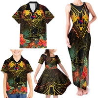 Papua New Guinea Central Province Family Matching Tank Maxi Dress and Hawaiian Shirt Papua Niugini Coat Of Arms With Flag Style - Wonder Print Shop