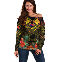 Papua New Guinea Central Province Off Shoulder Sweater Papua Niugini Coat Of Arms With Flag Style - Wonder Print Shop