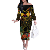 Papua New Guinea Central Province Off The Shoulder Long Sleeve Dress Papua Niugini Coat Of Arms With Flag Style - Wonder Print Shop
