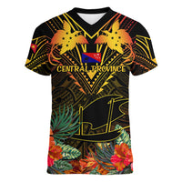 Papua New Guinea Central Province Women V Neck T Shirt Papua Niugini Coat Of Arms With Flag Style - Wonder Print Shop