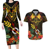 Papua New Guinea Chimbu Province Couples Matching Long Sleeve Bodycon Dress and Hawaiian Shirt Papua Niugini Coat Of Arms With Flag Style - Wonder Print Shop