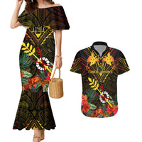 Papua New Guinea Chimbu Province Couples Matching Mermaid Dress and Hawaiian Shirt Papua Niugini Coat Of Arms With Flag Style - Wonder Print Shop