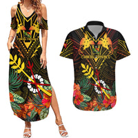Papua New Guinea Chimbu Province Couples Matching Summer Maxi Dress and Hawaiian Shirt Papua Niugini Coat Of Arms With Flag Style - Wonder Print Shop