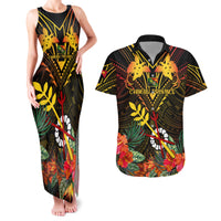 Papua New Guinea Chimbu Province Couples Matching Tank Maxi Dress and Hawaiian Shirt Papua Niugini Coat Of Arms With Flag Style - Wonder Print Shop