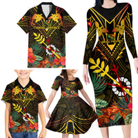 Papua New Guinea Chimbu Province Family Matching Long Sleeve Bodycon Dress and Hawaiian Shirt Papua Niugini Coat Of Arms With Flag Style - Wonder Print Shop