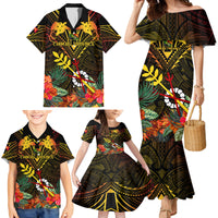 Papua New Guinea Chimbu Province Family Matching Mermaid Dress and Hawaiian Shirt Papua Niugini Coat Of Arms With Flag Style - Wonder Print Shop