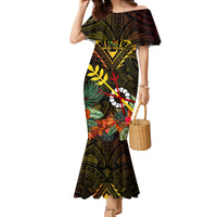 Papua New Guinea Chimbu Province Family Matching Mermaid Dress and Hawaiian Shirt Papua Niugini Coat Of Arms With Flag Style - Wonder Print Shop