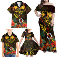 Papua New Guinea Chimbu Province Family Matching Off Shoulder Maxi Dress and Hawaiian Shirt Papua Niugini Coat Of Arms With Flag Style - Wonder Print Shop