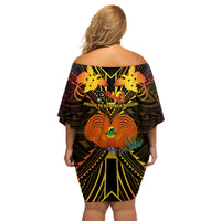 Papua New Guinea Chimbu Province Family Matching Off Shoulder Short Dress and Hawaiian Shirt Papua Niugini Coat Of Arms With Flag Style - Wonder Print Shop