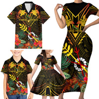 Papua New Guinea Chimbu Province Family Matching Short Sleeve Bodycon Dress and Hawaiian Shirt Papua Niugini Coat Of Arms With Flag Style - Wonder Print Shop