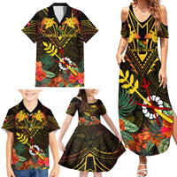 Papua New Guinea Chimbu Province Family Matching Summer Maxi Dress and Hawaiian Shirt Papua Niugini Coat Of Arms With Flag Style - Wonder Print Shop