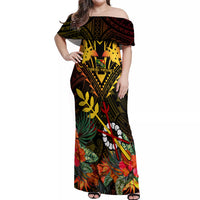 Papua New Guinea Chimbu Province Off Shoulder Maxi Dress Papua Niugini Coat Of Arms With Flag Style - Wonder Print Shop
