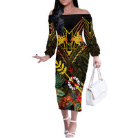 Papua New Guinea Chimbu Province Off The Shoulder Long Sleeve Dress Papua Niugini Coat Of Arms With Flag Style - Wonder Print Shop