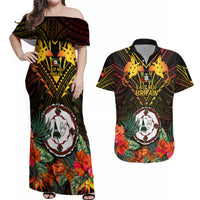 Papua New Guinea East New Britain Province Couples Matching Off Shoulder Maxi Dress and Hawaiian Shirt Papua Niugini Coat Of Arms With Flag Style - Wonder Print Shop