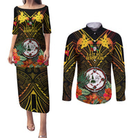 Papua New Guinea East New Britain Province Couples Matching Puletasi Dress and Long Sleeve Button Shirts Papua Niugini Coat Of Arms With Flag Style - Wonder Print Shop