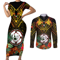 Papua New Guinea East New Britain Province Couples Matching Short Sleeve Bodycon Dress and Long Sleeve Button Shirts Papua Niugini Coat Of Arms With Flag Style - Wonder Print Shop