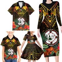 Papua New Guinea East New Britain Province Family Matching Long Sleeve Bodycon Dress and Hawaiian Shirt Papua Niugini Coat Of Arms With Flag Style - Wonder Print Shop