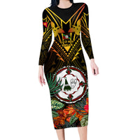Papua New Guinea East New Britain Province Family Matching Long Sleeve Bodycon Dress and Hawaiian Shirt Papua Niugini Coat Of Arms With Flag Style - Wonder Print Shop