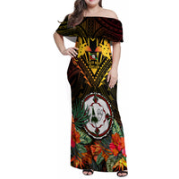 Papua New Guinea East New Britain Province Family Matching Off Shoulder Maxi Dress and Hawaiian Shirt Papua Niugini Coat Of Arms With Flag Style - Wonder Print Shop
