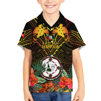 Papua New Guinea East New Britain Province Family Matching Off Shoulder Maxi Dress and Hawaiian Shirt Papua Niugini Coat Of Arms With Flag Style - Wonder Print Shop