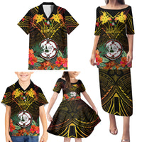 Papua New Guinea East New Britain Province Family Matching Puletasi Dress and Hawaiian Shirt Papua Niugini Coat Of Arms With Flag Style - Wonder Print Shop