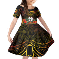 Papua New Guinea East New Britain Province Family Matching Short Sleeve Bodycon Dress and Hawaiian Shirt Papua Niugini Coat Of Arms With Flag Style - Wonder Print Shop
