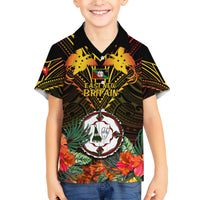 Papua New Guinea East New Britain Province Family Matching Short Sleeve Bodycon Dress and Hawaiian Shirt Papua Niugini Coat Of Arms With Flag Style - Wonder Print Shop