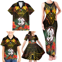 Papua New Guinea East New Britain Province Family Matching Tank Maxi Dress and Hawaiian Shirt Papua Niugini Coat Of Arms With Flag Style - Wonder Print Shop