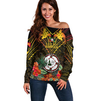 Papua New Guinea East New Britain Province Off Shoulder Sweater Papua Niugini Coat Of Arms With Flag Style - Wonder Print Shop