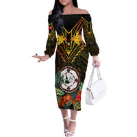 Papua New Guinea East New Britain Province Off The Shoulder Long Sleeve Dress Papua Niugini Coat Of Arms With Flag Style - Wonder Print Shop