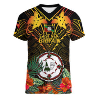 Papua New Guinea East New Britain Province Women V Neck T Shirt Papua Niugini Coat Of Arms With Flag Style - Wonder Print Shop