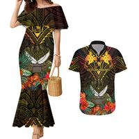 Papua New Guinea Western Province Couples Matching Mermaid Dress and Hawaiian Shirt Papua Niugini Coat Of Arms With Flag Style - Wonder Print Shop