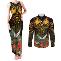 Papua New Guinea Western Province Couples Matching Tank Maxi Dress and Long Sleeve Button Shirts Papua Niugini Coat Of Arms With Flag Style - Wonder Print Shop