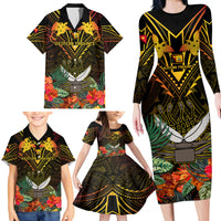 Papua New Guinea Western Province Family Matching Long Sleeve Bodycon Dress and Hawaiian Shirt Papua Niugini Coat Of Arms With Flag Style - Wonder Print Shop