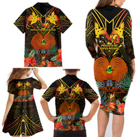 Papua New Guinea Western Province Family Matching Long Sleeve Bodycon Dress and Hawaiian Shirt Papua Niugini Coat Of Arms With Flag Style - Wonder Print Shop