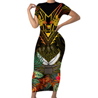 Papua New Guinea Western Province Family Matching Short Sleeve Bodycon Dress and Hawaiian Shirt Papua Niugini Coat Of Arms With Flag Style - Wonder Print Shop